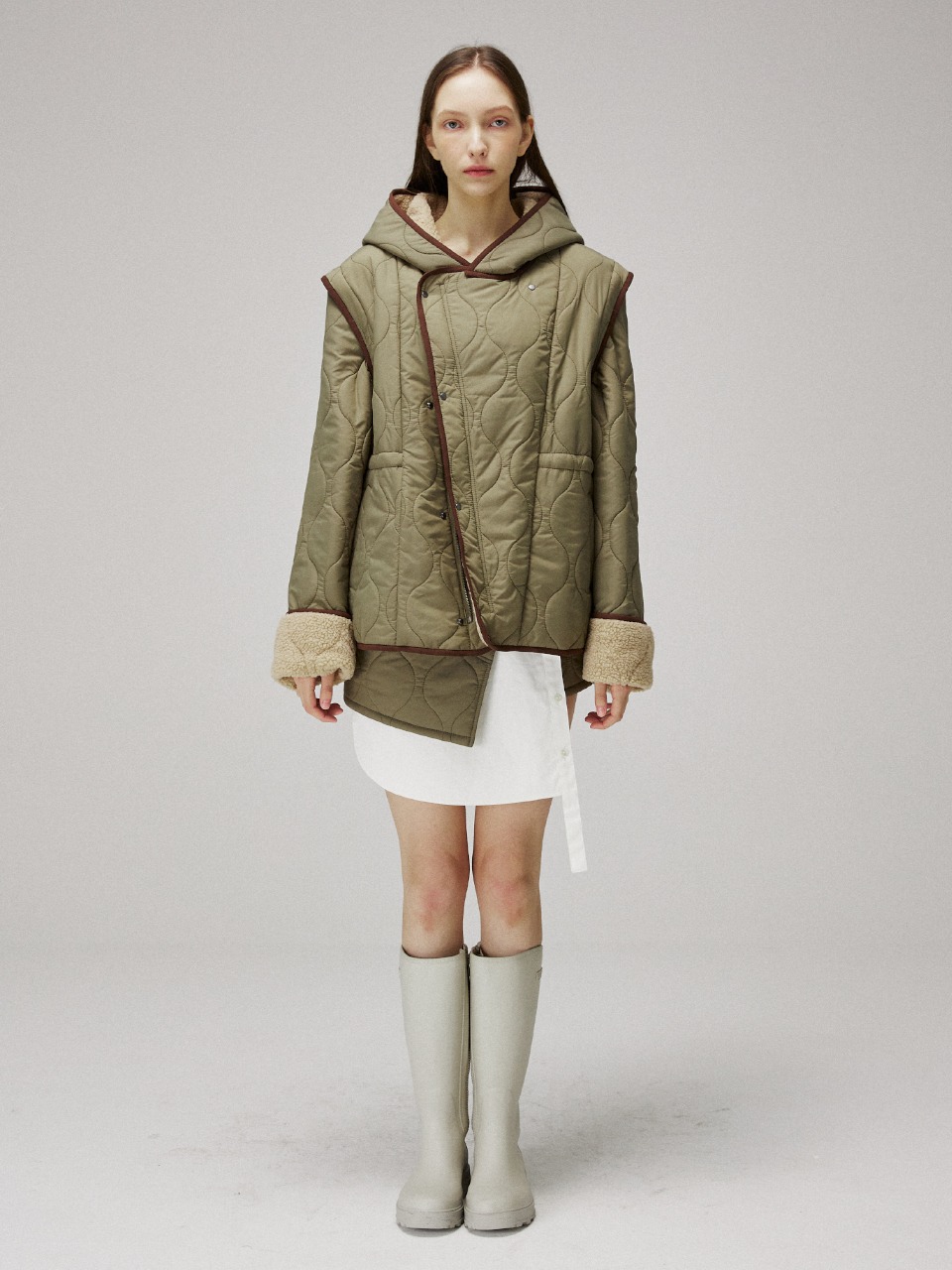 Quilting off sleeve hooded half coat [2주소요 오더메이드]